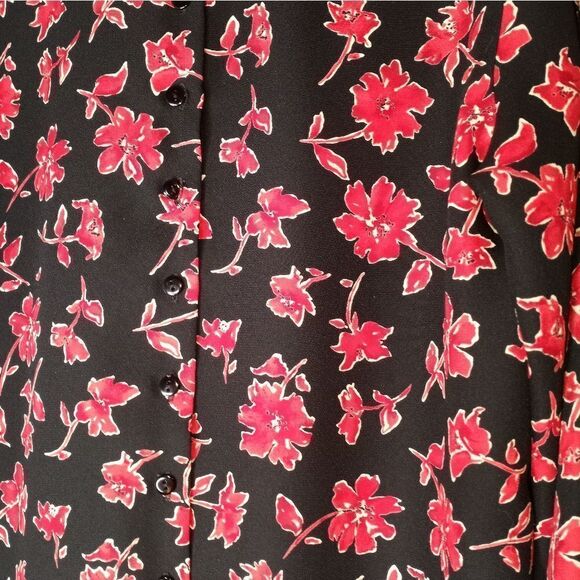 RENA ROWAN forSaville 4 BlackRed Lngslvs Floral Print ButtonUp Women's Top Shirt - Picture 4 of 7